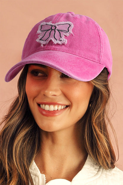 Rose Red Distressed Bow Patched Baseball Cap - Heritage Couture  