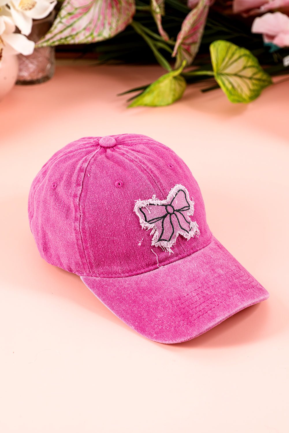 Rose Red Distressed Bow Patched Baseball Cap - Heritage Couture  
