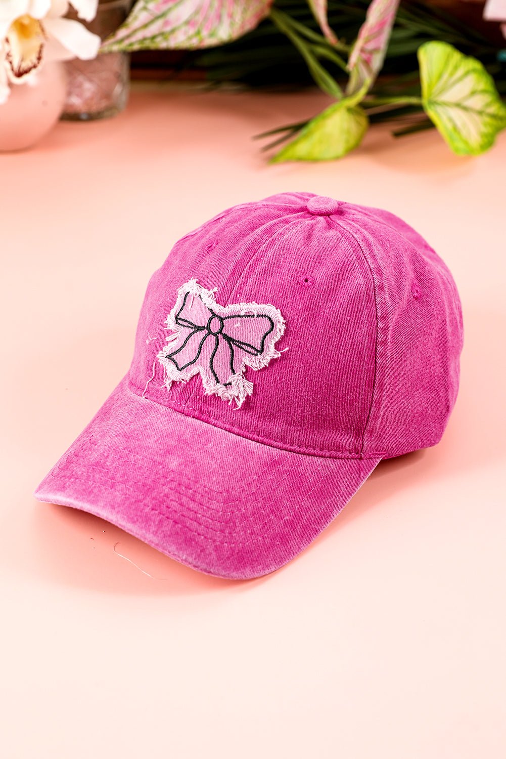 Rose Red Distressed Bow Patched Baseball Cap - Heritage Couture  