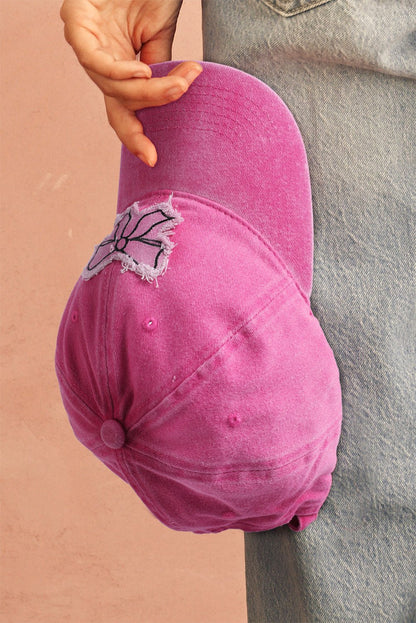 Rose Red Distressed Bow Patched Baseball Cap - Heritage Couture  
