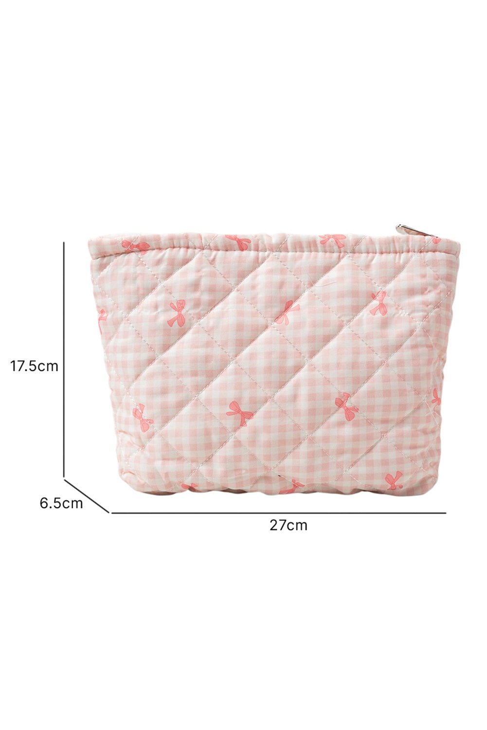 White Bow Knot Print Zipper Quilted Large Cosmetic Bag - Heritage Couture  