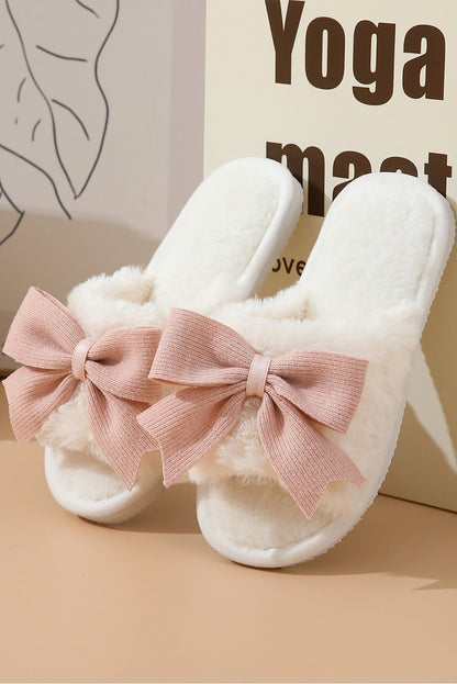 White Cute Bowknot Home Fluffy Slippers - Heritage Couture  