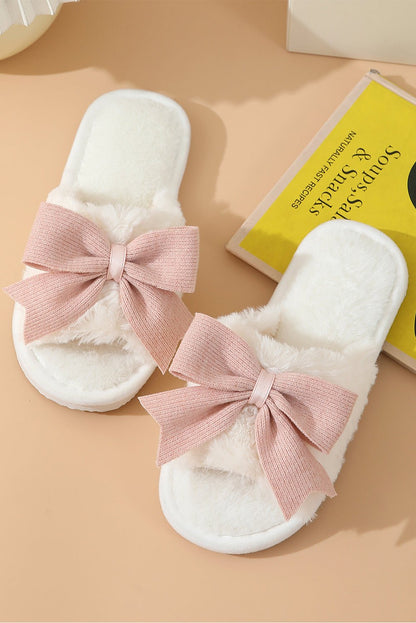 White Cute Bowknot Home Fluffy Slippers - Heritage Couture  